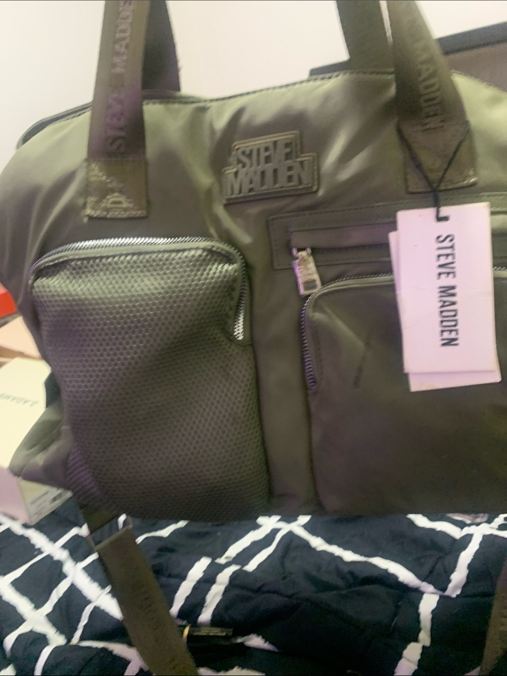 Steve Madden Olive Green Nylon Duffel Bag